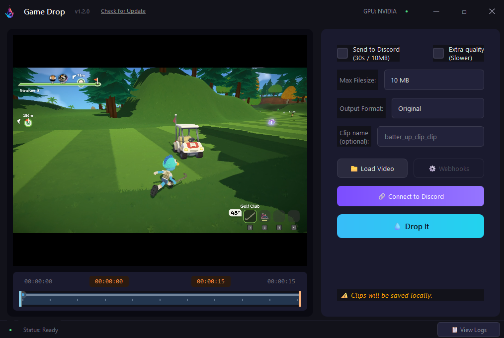 Game Drop Interface